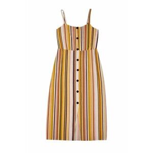 Cotton On Striped Button Front Midi Summer Dress Multicolor Linen Blend Size XL